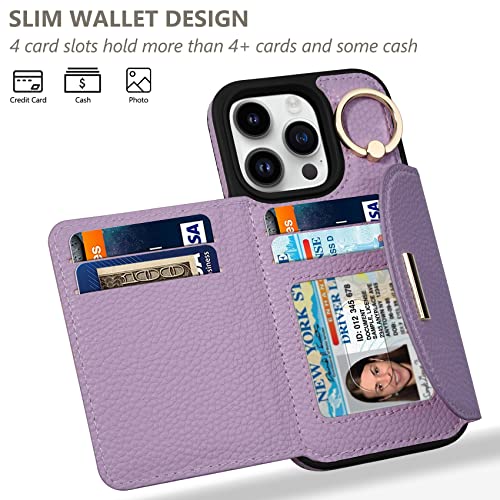 Keallce Case For Iphone 14 Pro 6.1'' 2022, Flip Wallet Case With Card Slots, Ring Stand Holder Kickstand, Folio Leather Protective Phone Cover For Ladies Women Compatible With Iphone 14 Pro 5G, Purple #TOP1