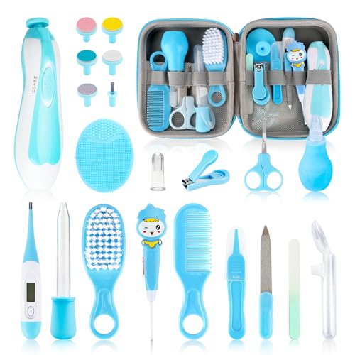 Image of Baby Healthcare and Grooming Kit, 22pcs Baby Electric Nail Trimmer Set Newborn Nursery Health Care Set for Newborn Infant Toddlers Baby Boys Girls Kids Haircut Tools (22 Kits Blue)