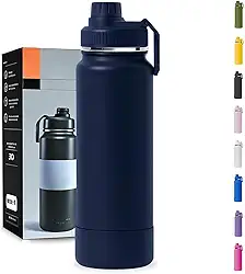 Garrafa Térmica 1000ML - Duplamente Isolada, Aço Inox 304, Base Emborrachada Anti Derrapante, Mantém Bebidas Quentes por 12 Horas e Geladas por 24 Horas (Azul Marinho Slin)