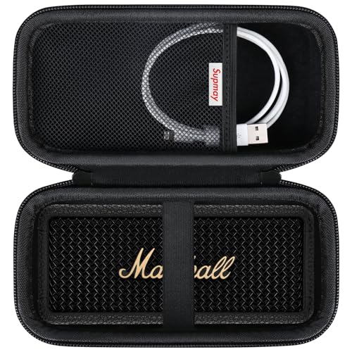 Supmay Hard Carrying Case for Marshall Emberton II/III Portable Bluetooth Speaker, Wireless Speaker Protection Case with Mesh Pocket for USB-C Charging Cable, Black