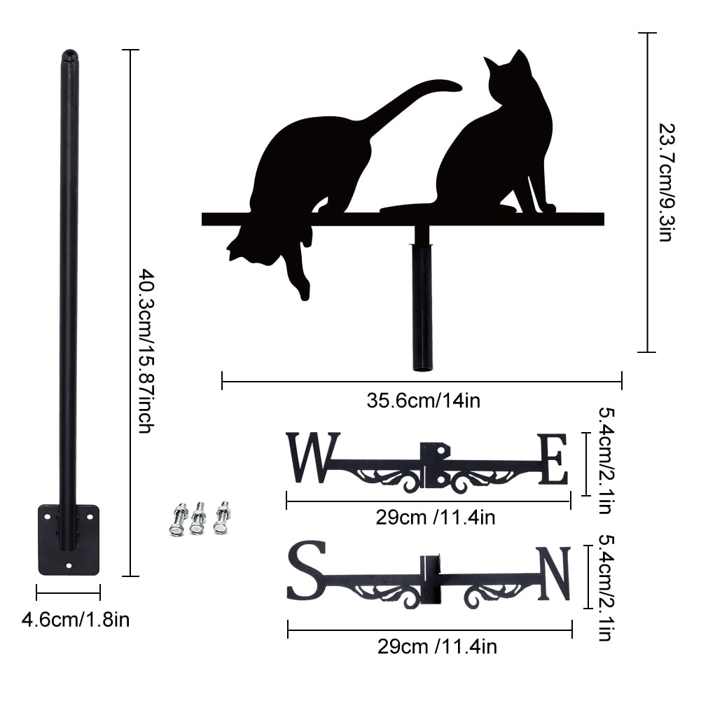 SUPERDANT Girouette de Jardin Exterieur de Chat pour Toit Girouettes Indicateur de Direction du Vent Noir Décoration de Jardin Deco Jardin Exterieur