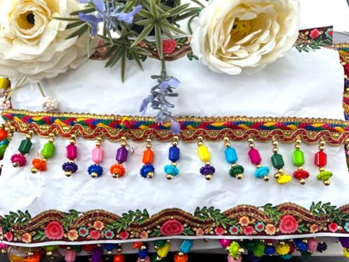 Image of Multicoloured Rainbow Beaded Tassel Fringe Trim Trimming Braid (Design 413)