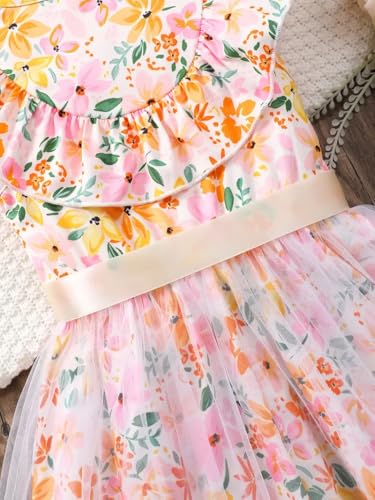 Image of TAGAS Girl Swiss Dot Ruffle Trim Belted Dress || Bagy Girl Dress||Baby Frock ||Sleeveless Dress for Girls