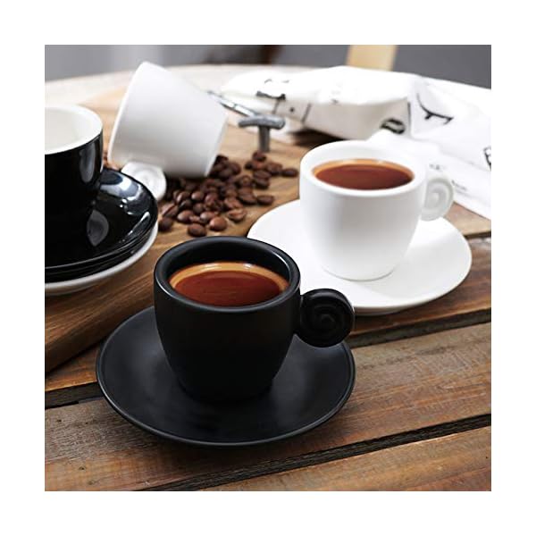 Juego de 4 tazas de café espresso de 3 onzas con platillos a juego de tazas de café italiano de porcelana premium, taza… - Imagen 7