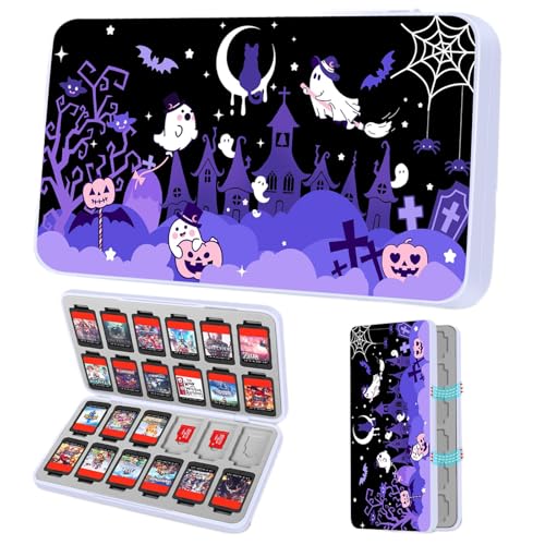 Gurgitat Switch Game Case for Nintendo Switch 2 / Switch / OLED / Lite - Cute Portable Storage Holder with 24 Game Card Slots and 24 Micro SD Cards Cartoon Cartridge for Boys Girls Kids,Purple
