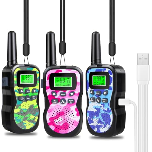 JUAUO 3PCS Walkie Talkies for Kids Rechargeable, Camouflage Exterior 8 Channels 2 Way Radio for 3-12 Year Old Girls Boys Birthday Presents Christmas Xmas Gifts Toys, Outdoor Camping Garden Kids Toys