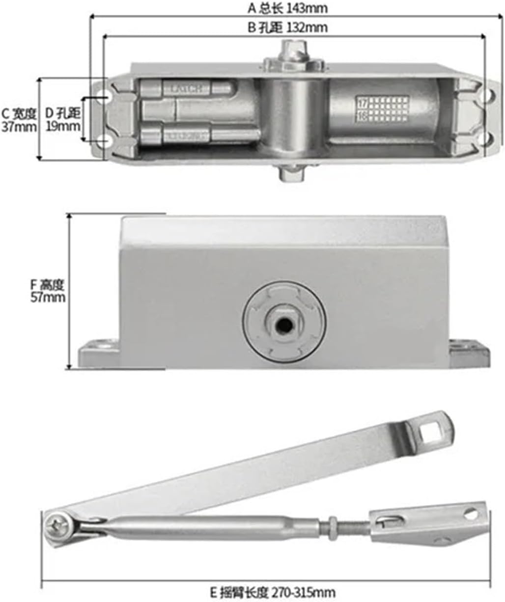 Automatic Door Closer with Adjustable Closing/Locking Speed Aluminum Alloy Suitable for Left and Right-Hand Doors 25-45 kg 900M