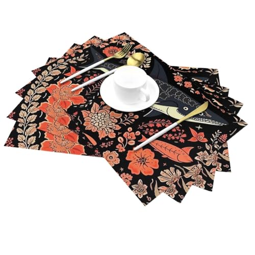 Sets de table tissés haut de gamme design noir et orange pour salle à manger - 6