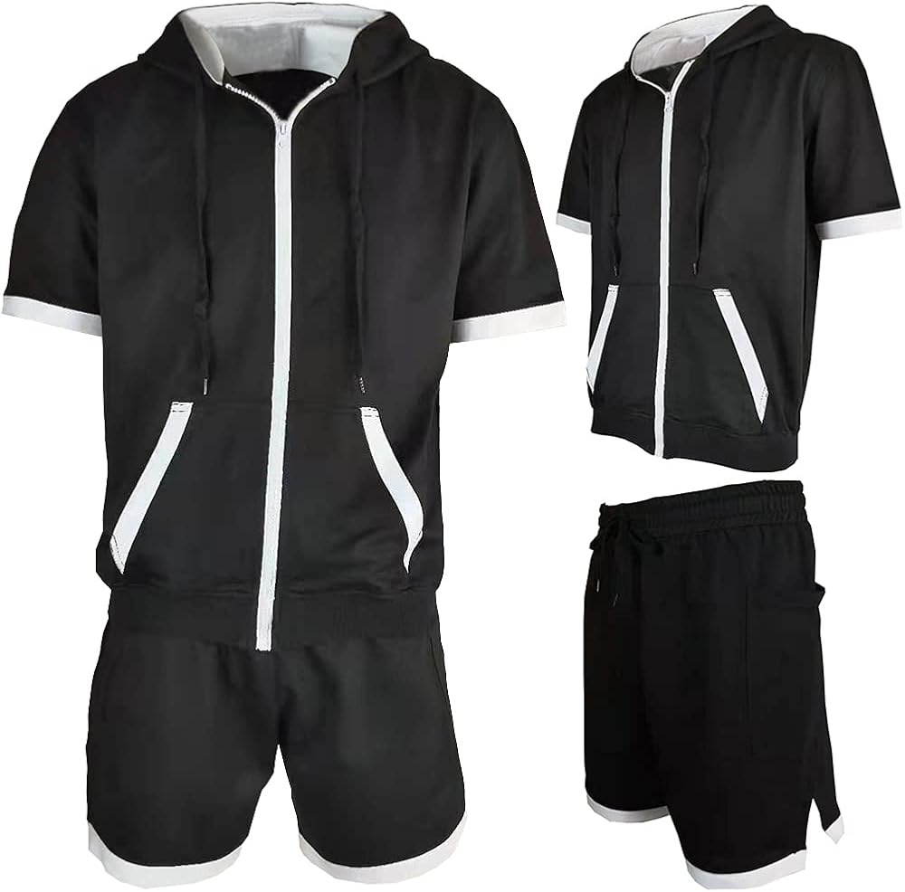 Mens Relaxed Fit Short Set Short Sleeve Hoodie And Shorts Big And Tall