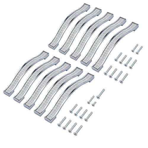 Justech Door Handles 10PCs Modern Crystal Diamond Door Knobs 128mm for Cabinet Kitchen Wardrobe Cupboard