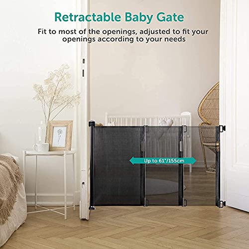 Eecooa Baby Gate, Retractable Baby Gate, Pet Gate, Baby Dog Gates For Doorways Gates For Kids Or Pets, Extends To 60'' Wide, Extra Wide Safety Mesh Baby Gates For Stairs, Hallways (Black), (Kms-Wl01) #TOP2