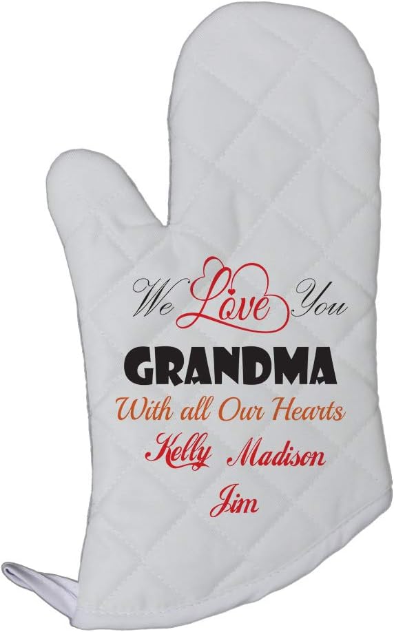 Personalized Custom Text love you Grandma with ours hearts Polyester Oven Mitt