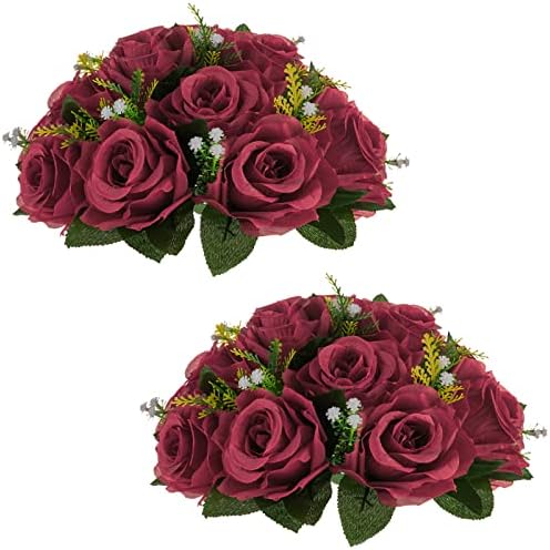 NUPTIO Flower Balls for Wedding Centrepieces - 2 Pcs 24cm Diameter Artificial Flower Ball Arrangement Bouquet Party Centerpieces for Tables - Dusty Blue & White Fake Rose Flowers for Weddings Decor