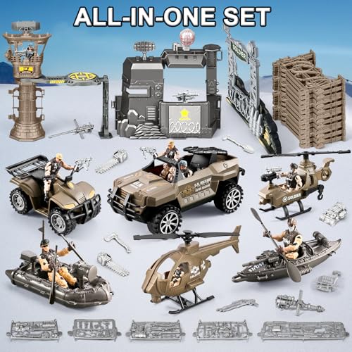 JASSKKBO 88-in-1 Army Men Toys Sets for Boys 4-7 8-12, Military Base/Truck/Helicopter/Kayak Boat/Motorcycle/Army Men Action Figures/Weapon Gears, Army Toys for Boys Kids Birthday Gifts Party Favors by JASSKKBO - Image 5