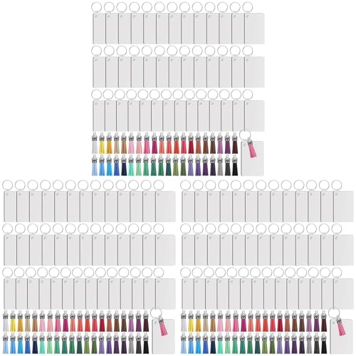 Porte-clés sublimation MDF rectangle avec glands colorés pour création, lot de 480