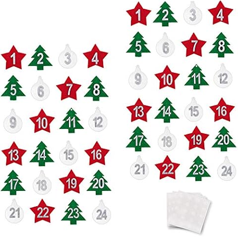 2 Set Filz Adventskalender Weihnachten Zahlen 1-24 Sticker Aufkleber Weihnachtskalender Adventskalender Nummern Adventszahlen Zahlen Buttons 1-24 Selbstklebend Zum Basteln Cover