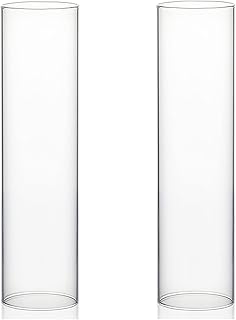WGVI Hurricane Candle Holder Sleeve, Wide 4", Height 16", 2 Pieces, Clear Glass Cylinder Open Both Ends, Chimney Shade Tube (HST0416_2pc)