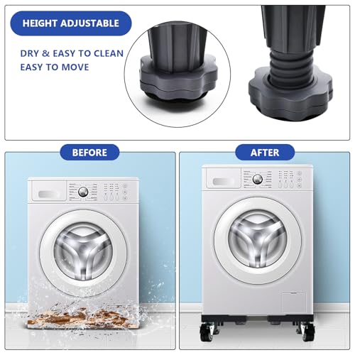 Image of Fridge Stand Mobile Base with 4 Locking Wheels and 4 Strong Feet, Adjustable Furniture Dolly for Washer Dryer Washing Machine Stand Pedestal, Refrigerator (Grey, Large)