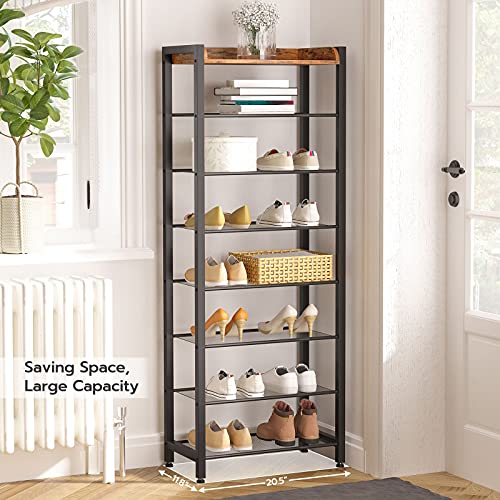 Hoobro 8 Tier Shoe Rack, Narrow Shoe Storage Organizer With 7 Metal Shelves, Saving Space, Stable And Sturdy, Hold 14-21 Pairs Of Shoes, For Entryway, Hallway, Living Room, Rustic Brown Bf48Xj01 #TOP3