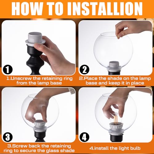 Image of Glooglitter 4 Pack Fixture Replacement Globe Shade 6 Inch Diameter E26 Base 1-5 /8 Inch Fitter Round Glass Globe Lampshade Cover for Pendant Wall Sconce Chandelier Vanity Light(Clear)