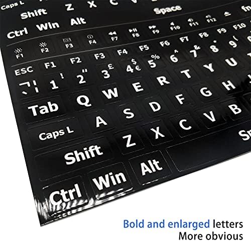 2 Pcs English UK Replacement Non Transparent BLACK Stickers with White LettersGlossySuitable for any standard Keyboard,laptop Keyboard,apple keys, With two tweezers and cleaning brush
