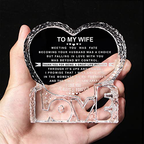 Engraved Heart-Shaped Crystal Gifts For Women, Custom Crystal Couples Wedding Anniversary Romantic Gifts For Her Wife (For Wife) #TOP3