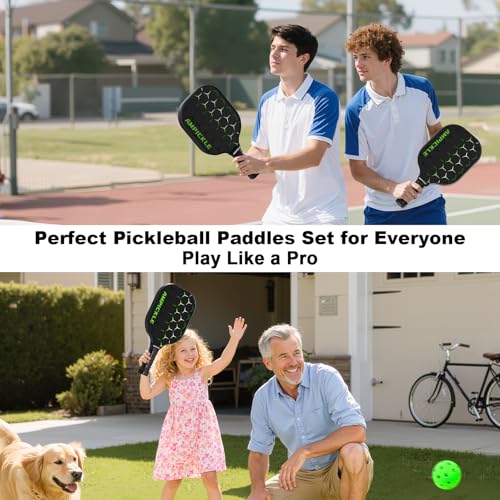 Image of Pickle Ball Paddle,Fiberglass Pickleball Paddles Set of 2,Frosted Surface Pickleball Rackets, USAPA Standards,Oversized Sweet Spot Pickle Ball Paddle for Indoor Outdoor (B-2Honeycomb Green)