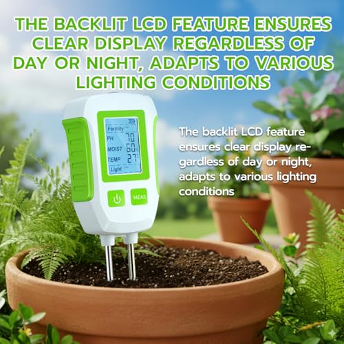 Mcbazel 5-in-1 Soil Tester with Backlit LCD, Dual Probe Soil Moisture Meter for Plants, Garden pH/Fertility/Light/Temperature/Moisture Tester, Ideal for Garden, Allotment & Indoor Plants - Image 3