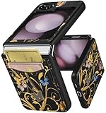 Shorogyt for Samsung Galaxy Z Flip 5 Wallet Case with Card Holder - Designer Golden Butterfly Pattern Back Flip Folio Leather Phone Cases Z Flip 5 for Women Men Girls
