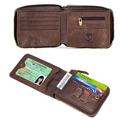 Leather Wallet Zipper Men Wallet, Mens RFID Antimagnetic Genuine Leather 11 Card Slots Wallet Coin Purse Wallet Credit Card Holder (Brown)4