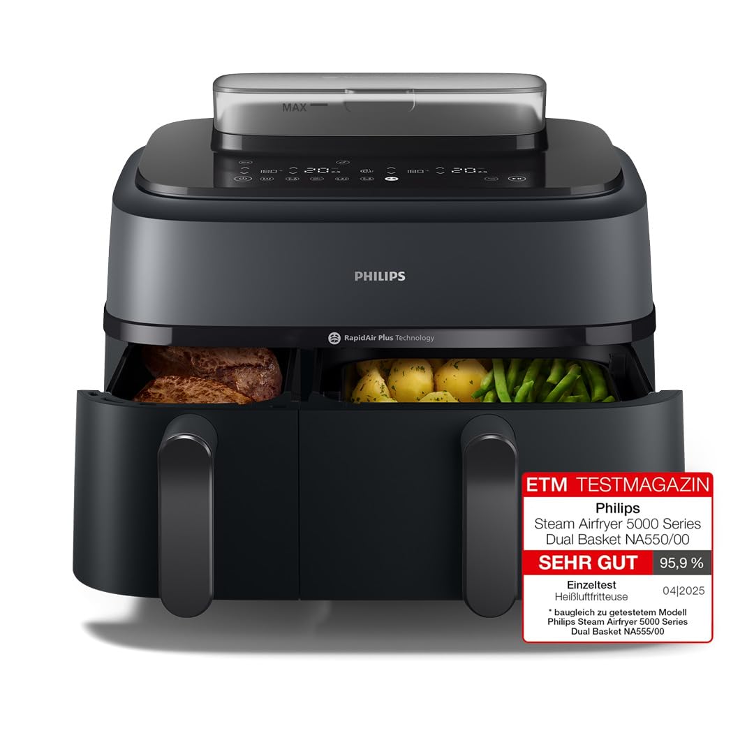 Philips Steam Airfryer 5000 Heißluftfritteuse, Schwarz, 9 L