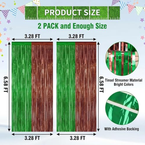 Image of 2 Pack Football Party Decorations, 3.28 FT x 6.58FT Tinsel Backdrop, Green Brown Foil Fringe Curtains Metallic Party Streamer, Football Party Supplies Game Day Decorations 2026 Birthday Party Supplies
