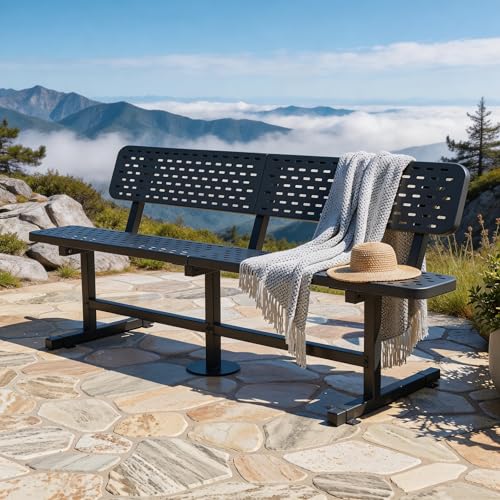 DWVO 6ft Heavy Duty Metal Park Bench with Back, Coated Steel Frame for Outside, Commercial Grade Outdoor Thermoplastic Coated Bench, Industrial Strength Seating for Yard Patio Public Spaces
