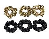 OTYOU 6 Pack Black and Gold PU Leather Hair Scrunchies Scrunchy Bobbles Elastic Hair Bands Ties Hair