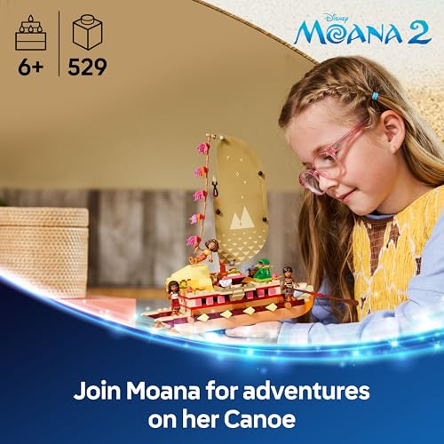 LEGO | Disney Moana 2 Moana's Adventure Canoe - Buildable Toy boat with a Textile Sail, Removable Deck, Campfire & 3 Mini Dolls incl. Loto and Moni - Gift for 6+ Year Old Girls & Fans - 43270