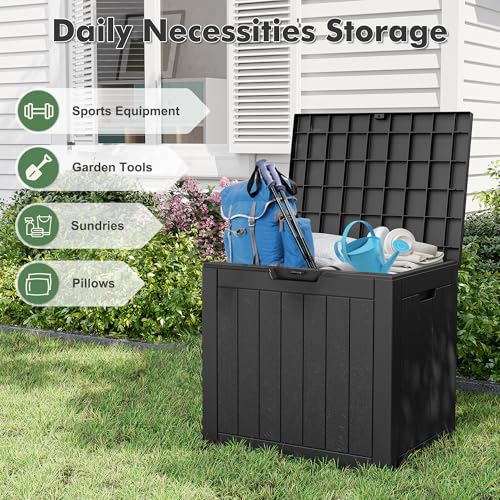 LHBGO 32 Gallon Deck Box Lockable Resin Indoor Outdoor Storage Box waterproof Outdoor Container for Patio Furniture, Pool Accessories, Cushions, Garden Tools, Sports Equipment - Thumbnail 2