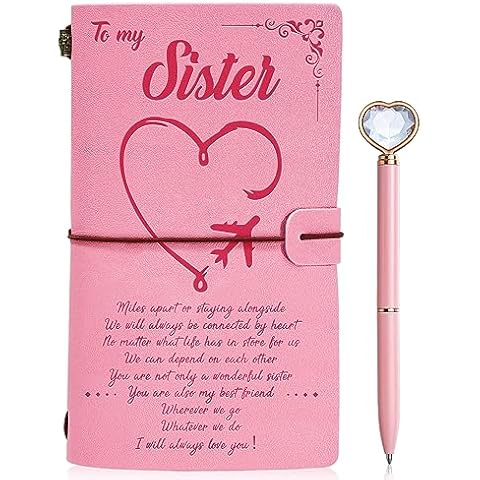JEWPHX To My Sister Leather Journal Set with Pen,Gifts for Sister,140 Pages Refillable Travel Diary Journal Sketch Book Sister Graduation Encouragement Birthday Christmas Gifts for Sister Cover