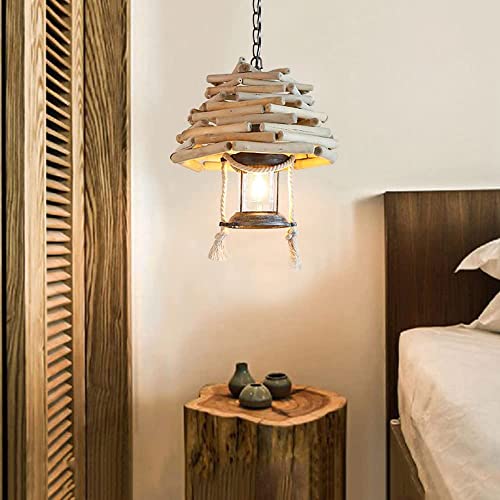Plafond éclairage retro chandelier bois suspendu lanterne barn