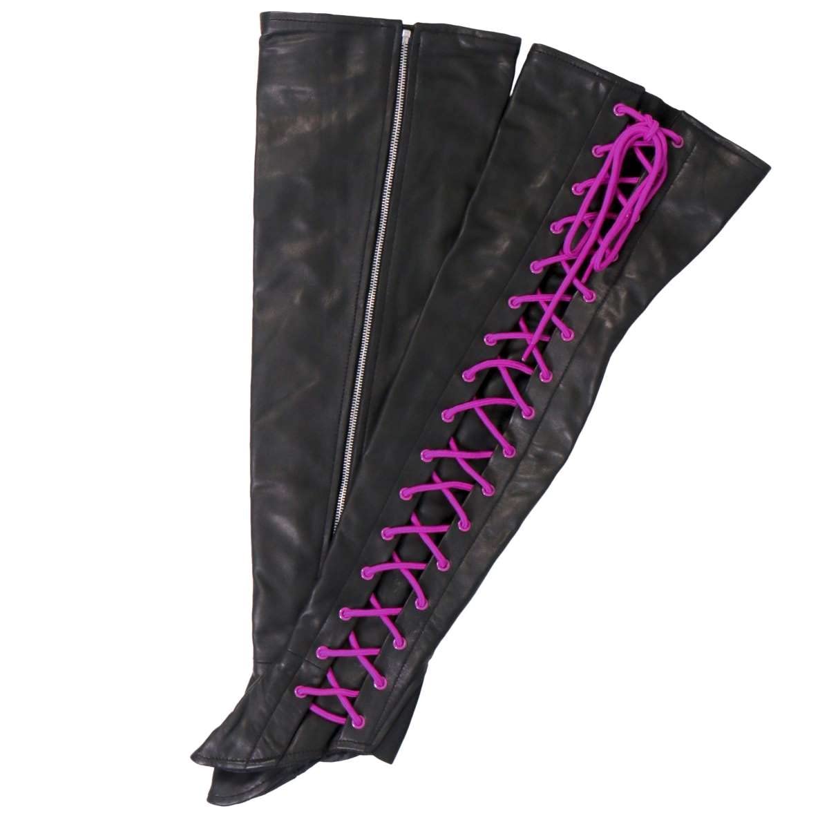 Hot Leathers LCU1004 Ladies Black Lambskin Leather Leggings with Purple Side Lace - 3X-Large