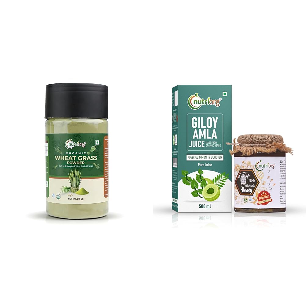 Nutriorg Wheat Grass Powder | Boost Immunity | 75gm | Nutriorg Giloy Amla Juice 500 Ml with Certified Organic High Altitude Honey 250g (Combo of 2)-image-35