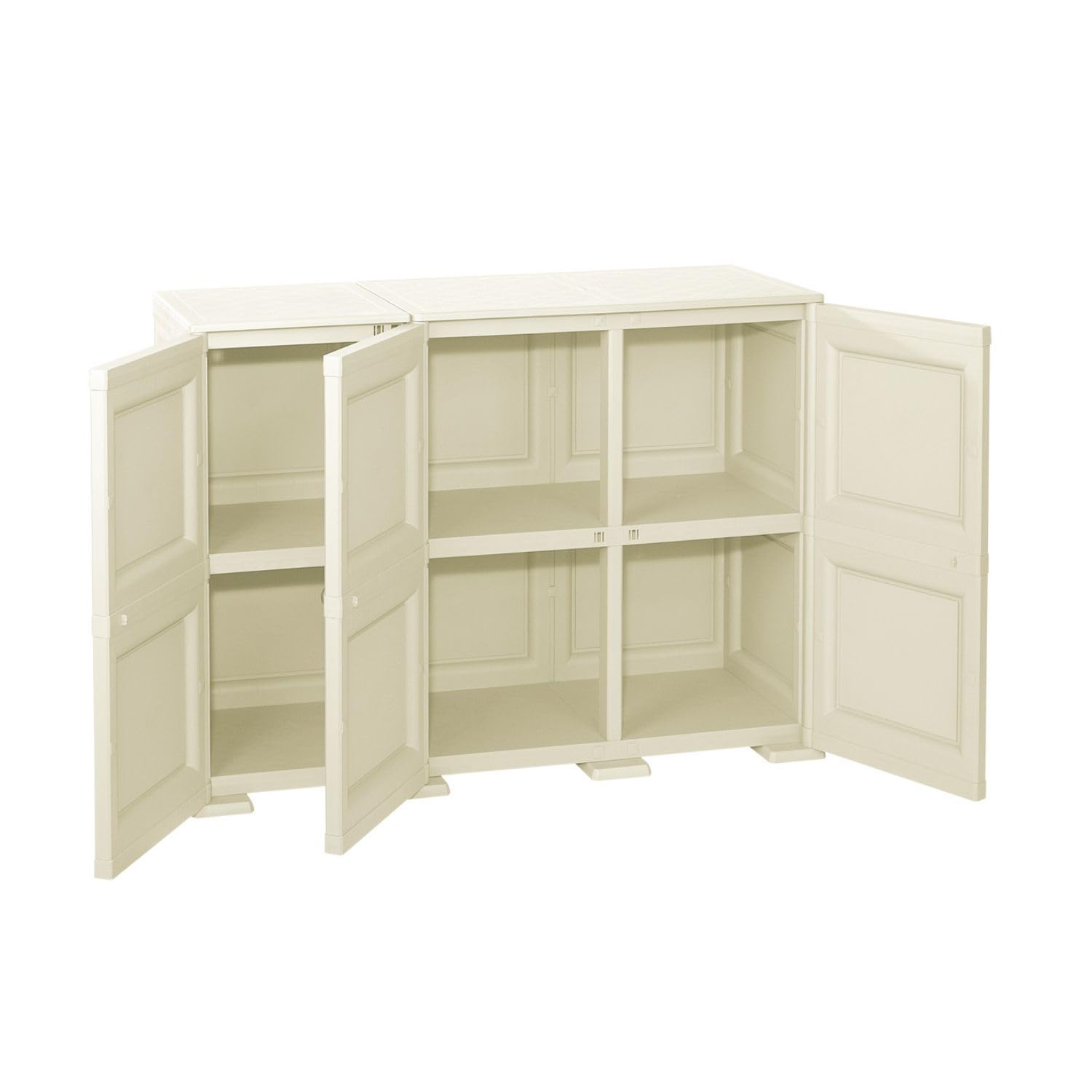 Armadio in Plastica 118 x 43 x 85.5 cm con 3 Ante e Finitura Effetto Legno – Mobile Contenitore Multiuso per Salotto, Balcone Coperto e Organizzazione Casa (Angora)