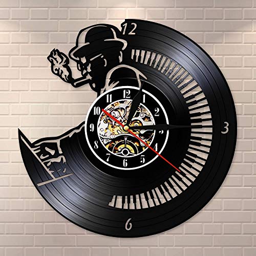 Klassische CD Schallplatte Klavier Player Schallplatte Wanduhr Klassisches Sinfonieorchester Musikstudio Aufnahmestudio Pianist | Hängende