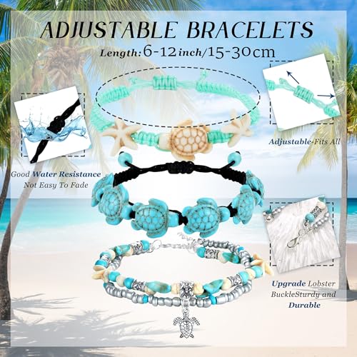 FASACCO 10 PCS Turtle Ankle Bracelets for Women Waterproof Handmade Starfish Sea Turtle Bracelet Adjustable Boho Summer Beach Bracelets for Women Men Bahamas Souvenirs2