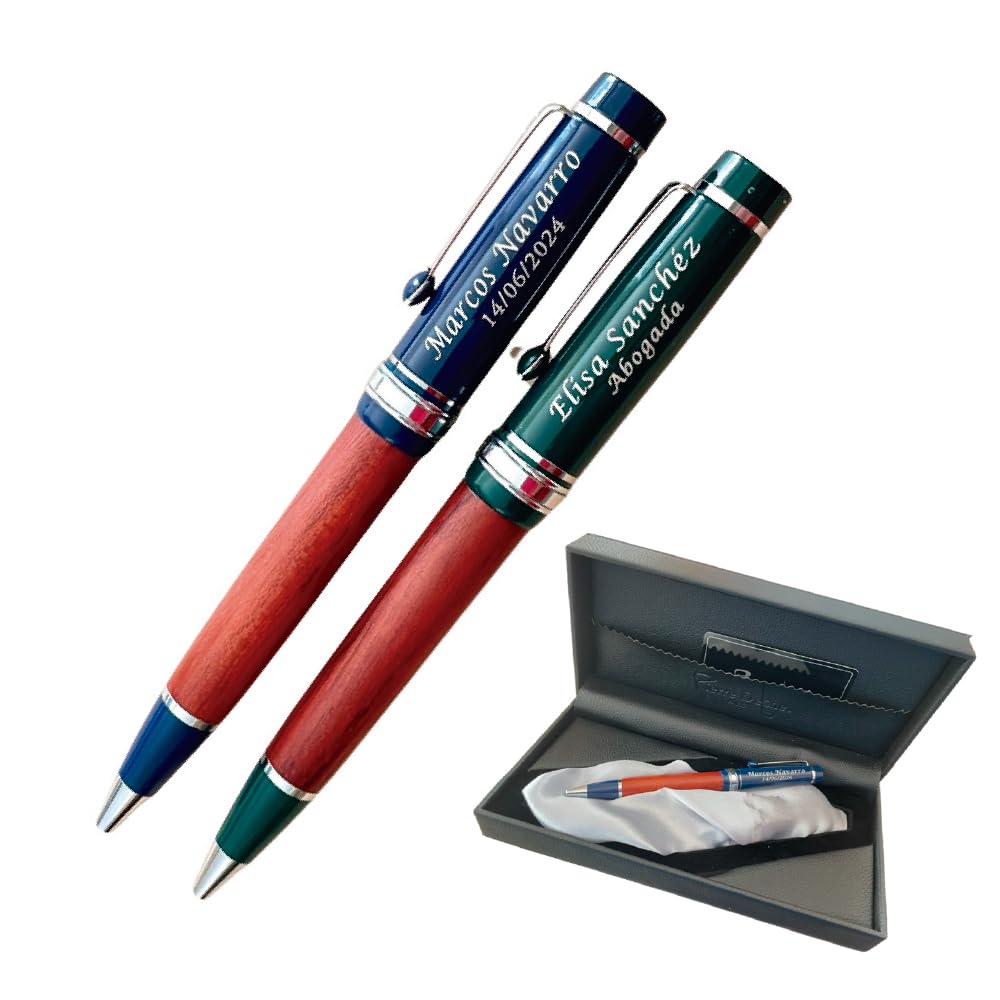 regalo grabado - Bolígrafo Personalizado Denis Pierre Delone | Madera y Metal | Grabado Permanente | Aniversario, Cumpleaños, Boda, Profesor, Comunión | color Azul o Verde