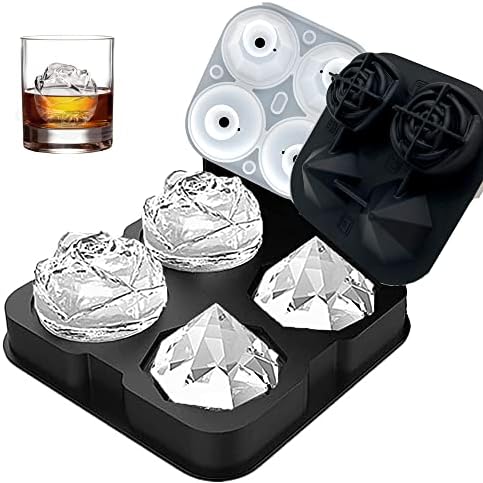 Rose Ice Cube Mold, Ice Cube Trays With Covers, Easy Release Silicone Ice Ball Maker for Chilling Cocktails, Whiskey, Bourbon & Homemade Juice (2 Rose Mold + 2 Diamond Mold)