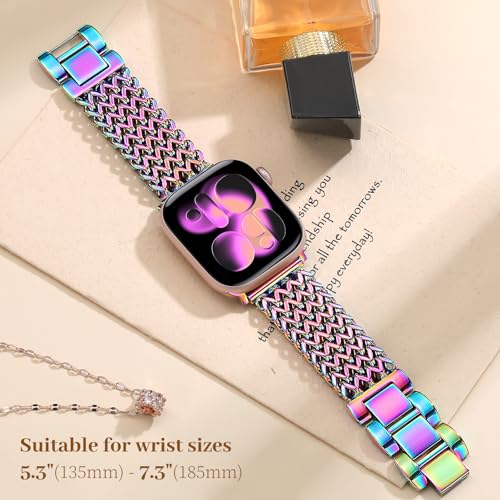 Image of Metal Band Compatible with Apple Watch Bands for Women 40mm 41mm 42mm 38mm 44mm 45mm 46mm 49mm, Dressy Stainless Steel Link Bracelet, Designer Strap for iWatch Series 11 /SE /10 /9 /8 /7 /6 /5 /4 /3 /2 /1 /Ultra