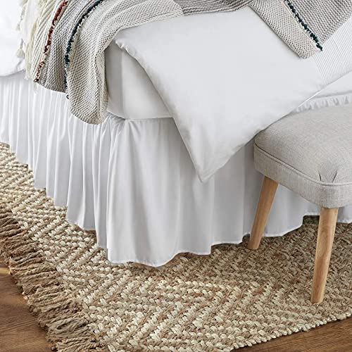 Split Corners Ruffled Bed Skirt Dust Ruffle Gathered Bedskirt Wrinkle Free Ruffled Gatherd Beds Skirt Gathered Bedskirt 18" Drop Length Platform Three Sided Coverage White Solid Queen Size #TOP2