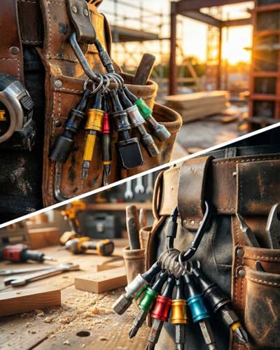 6PCS 1/4 Hex Shank Drill Bit Holders Keychain for Nut & Impact Driver Drill Bits, Push to Unlock Aluminum Alloy Screwdriver Bit Holder Key Chain, Portable Carabiner Bits Holder,Tool Gifts for Men