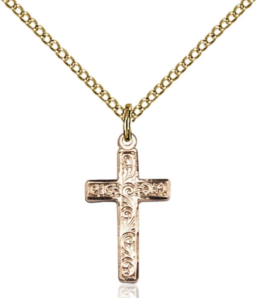 Bonyak Jewelry Gold Filled Cross Pendant 1 1/2 X 7/8 inches with 18 inch Gold Filled Curb Chain