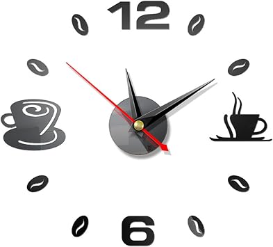 Acrylic 3D Wall Clock, Coffee Cup Pattern DIY 3D Stickers Clock Silent Stickers Clock for Home/Office/Restaurant